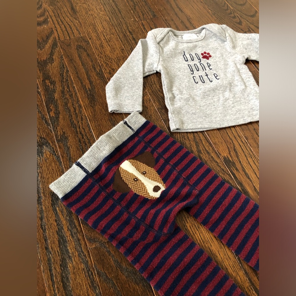 Mud Pie Infant Boys 0-3M 2-Piece “Dog Gone Cute” Long-Sleeves/Pants Outfit Set - Picture 2 of 9